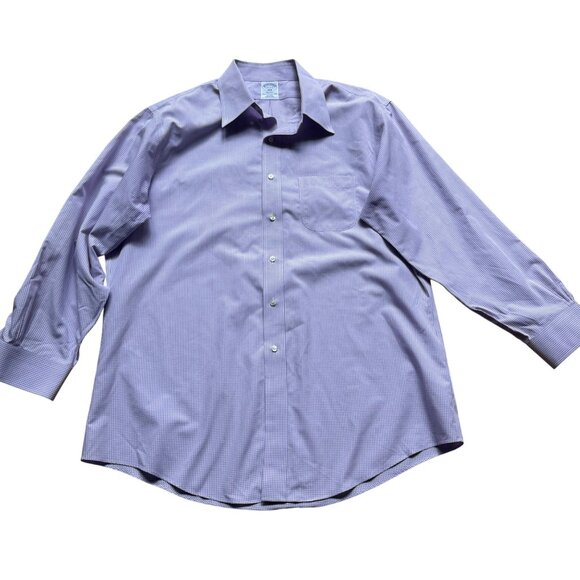Brooks Brothers Size 17 2/3 Purple Gingham Regent Non-Iron Cotton Dress Shirt - Picture 1 of 12